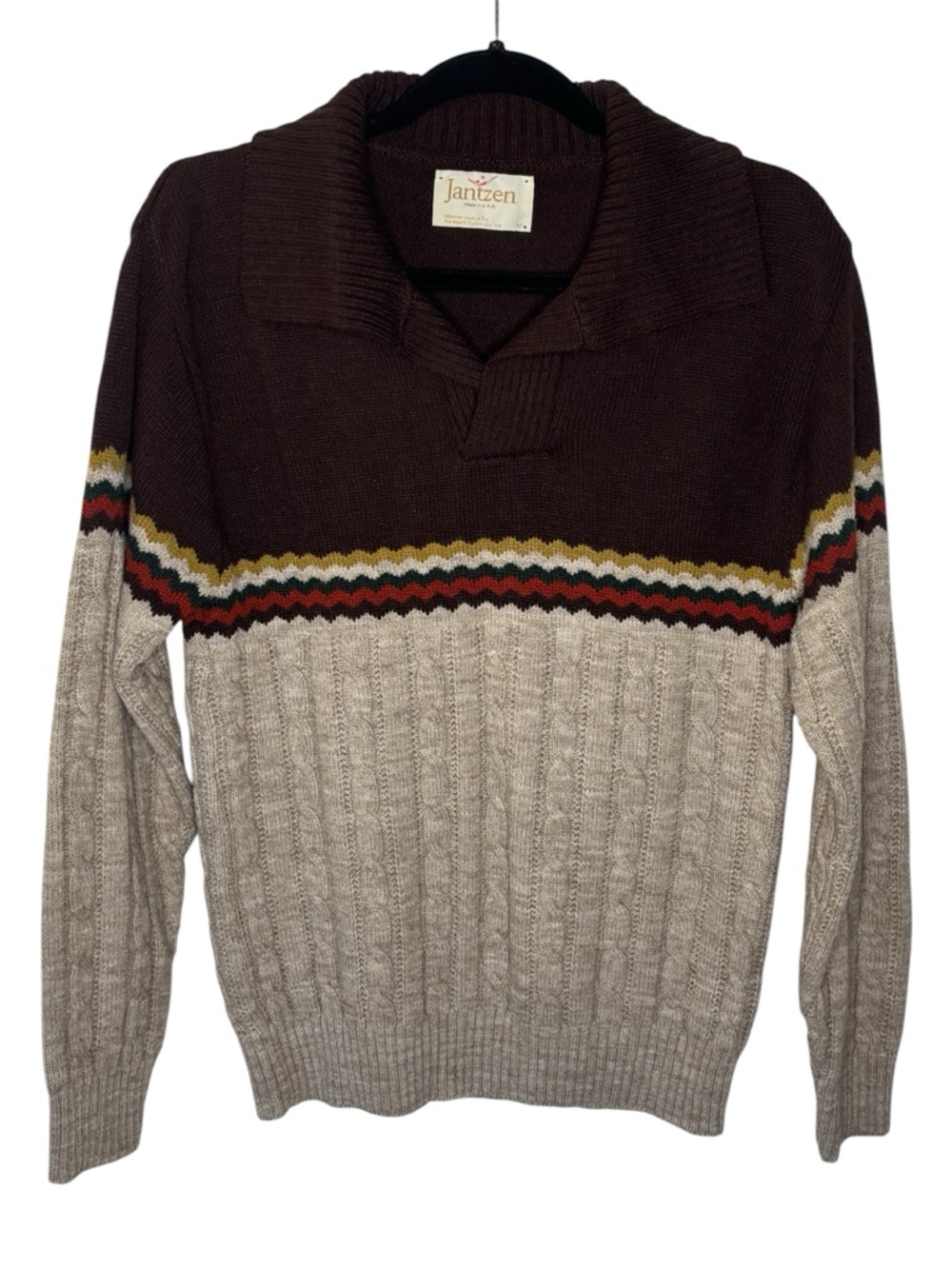 Vintage 1970’s Jantzen Shawl Neck Sweater Size M Made in USA Retro Streetwear